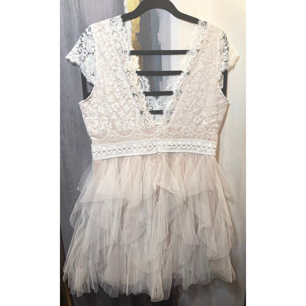 Fairycore Lace Tulle Dress XL Blush Nude Tiered Mesh Ruffle Romantic Formal - Picture 2 of 8